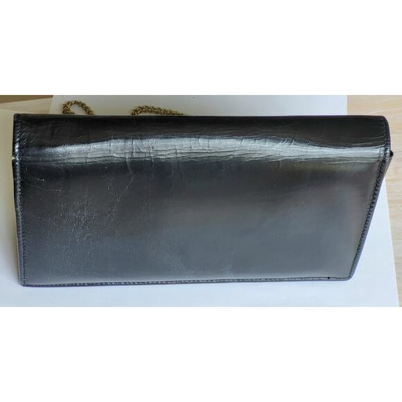 Vintage Pierre Cardin Clutch Shoulder Handbag Structured Black Leather 1970s - Picture 11 of 12